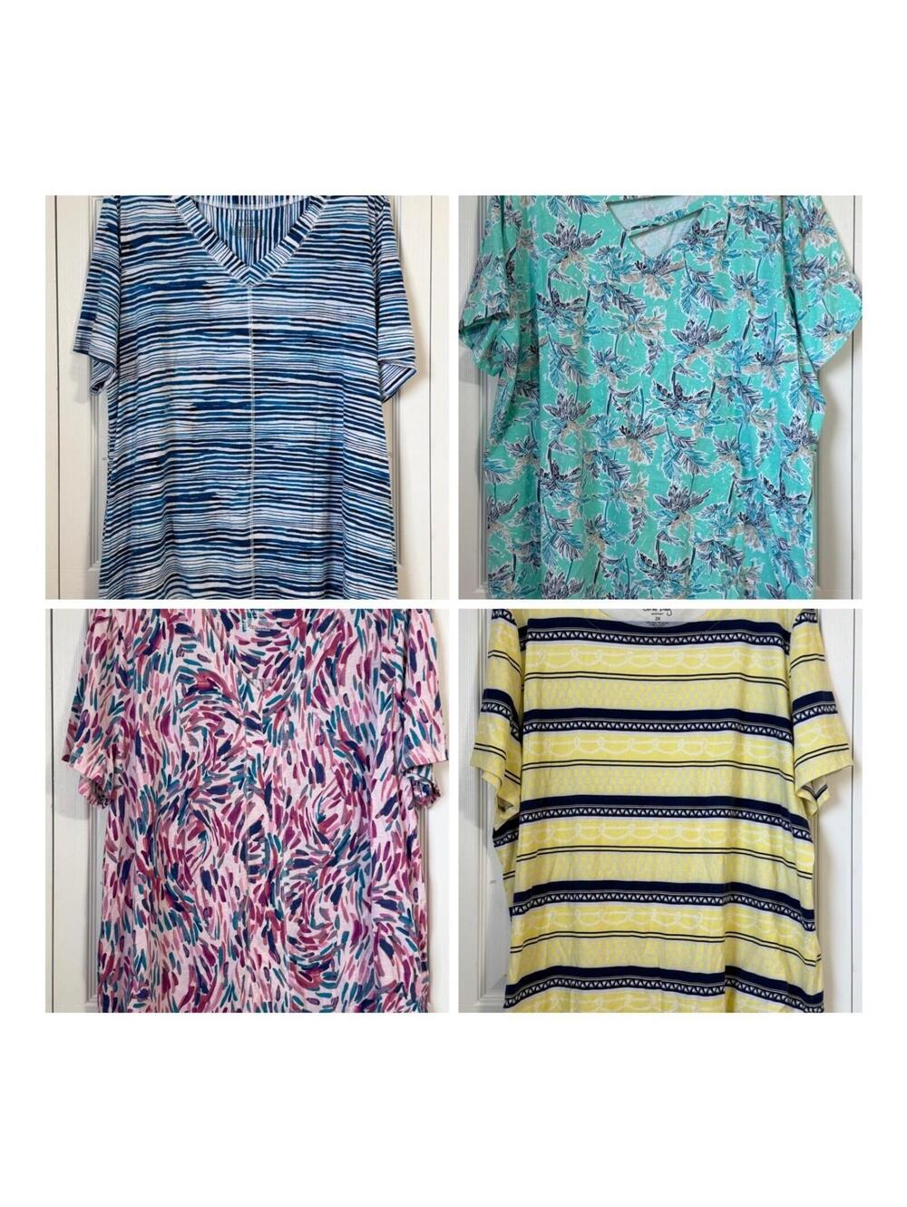Lot of 4 Westbound Coral Bay Womens Plus SZ 2X Short Sleeve Printed Tops Bundle